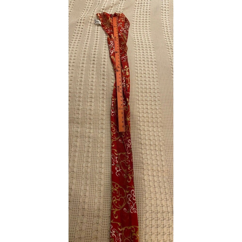 Liz Claiborne Scarf Holiday Red‎ Gold Silky Feel Long Flowy Versatile Christmas - Picture 9 of 9